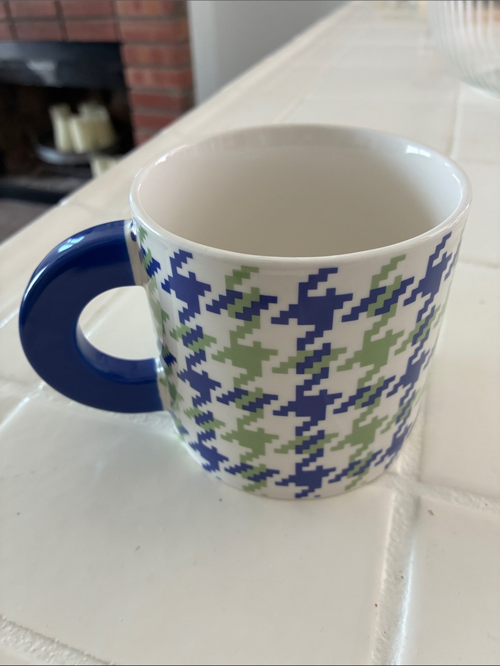 Room Essentials Blue & Green Pixel Houndstooth Ceramic Mug